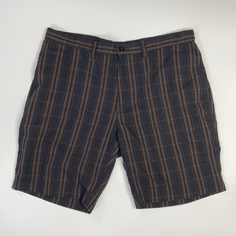 Patagonia Organic Cotton Black & Brown Plaid Chino Shorts Size 38